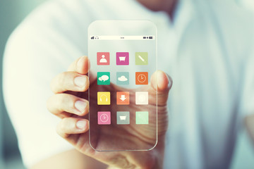 close up of male hand showing smartphone menu