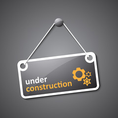 Under construction sign. Cog wheel icon