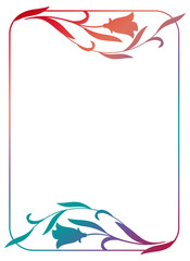 Floral frame with gradient fill. Raster clip art outline drawing.