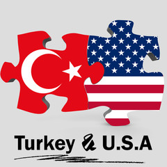 USA and Turkey flags in puzzle
