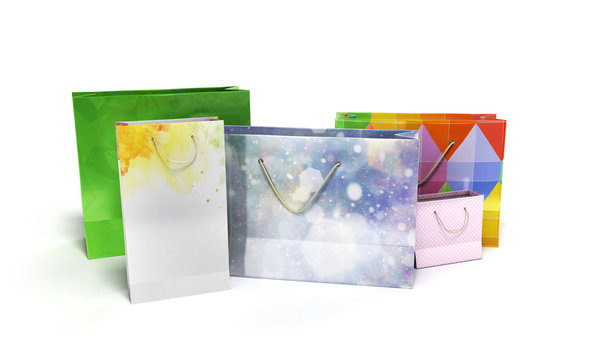 coloder paper bags 3d illustration on white background