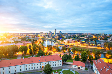 Fototapeta na wymiar Vilnius cityscape view from the castle hill during the sunset in Lithuania