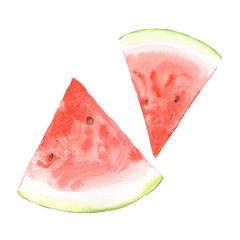 Watermelon slice, isolated on white background.  Watercolor illustration