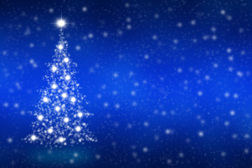 Naklejka na ściany i meble Christmas tree of snowflakes and sparkles on blue background