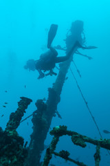 Fototapeta na wymiar Shipwreck and Scuba Diver, Maldives