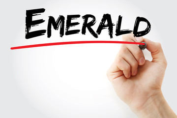 Hand writing Emerald with marker, concept background