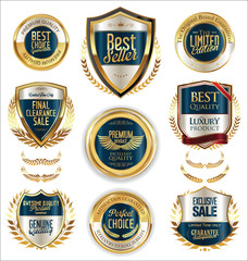 Golden shields laurel wreaths and badges collection 