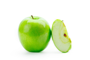 Sliced Green apple isolated on the white background