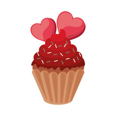 sweet cupcake with chips and hearts icon over white background. love design. vector illustration