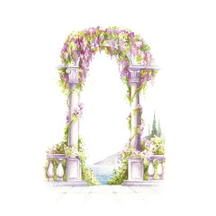 Arch with flowers in the old style. Hand draw watercolor illustration