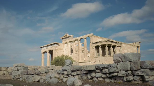 Erechtheion Akropolis Athen from south west with moving clouds, time-lapse, Full HD