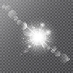 White glowing light burst explosion on transparent background. Bright star.