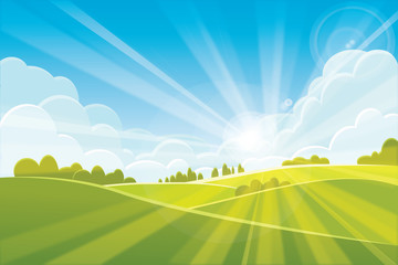 Obraz premium Sunrise summer or spring landscape - vector illustration 