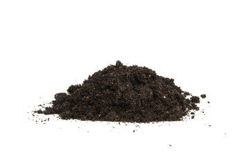 Pile heap of soil humus isolated on white background