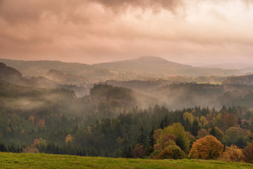 Naklejka na ściany i meble Beautiful autumn morning landscape of Bohemian Switzerland