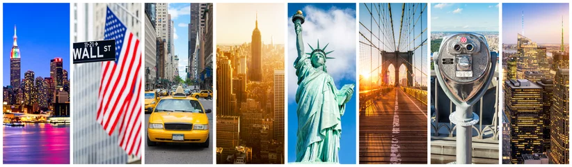 Papier Peint photo TAXI de new york Collage panoramique de la ville de New York