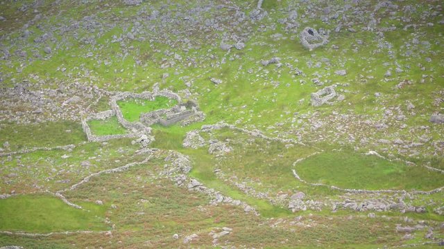 The small rock formations on the mountain seen from the Skyroad route in Ireland