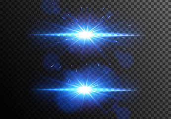 Glowing light effects collection isolated on transparent background. Vector blue lens flares