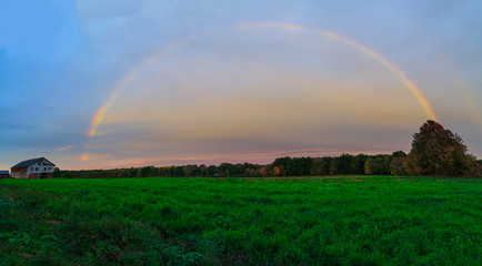 Rainbow over autumn hillside in Berkshires Hudson Valley NY