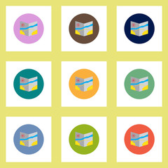 Fototapeta premium Collection of stylish vector icons in colorful circles tourist map