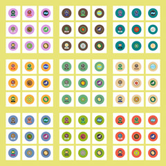 Collection of stylish vector icons in colorful circles Zodiac elements