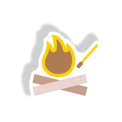 stylish icon in paper sticker style fire and match