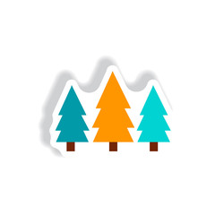 stylish icon in paper sticker style Landscape Fir Trees