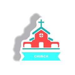 stylish icon in paper sticker style building church