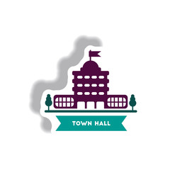 stylish icon in paper sticker style building town hall