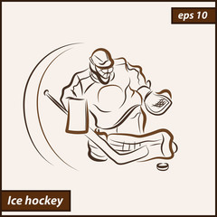 Vector illustration. Illustration shows a hockey goalkeeper in action. Ice Hockey