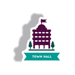 Obraz premium stylish icon in paper sticker style building town hall