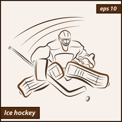 Vector illustration. Illustration shows a hockey goalkeeper in action. Ice Hockey