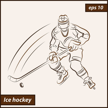 Vector illustration. Illustration shows a hockey player in attack. Ice Hockey