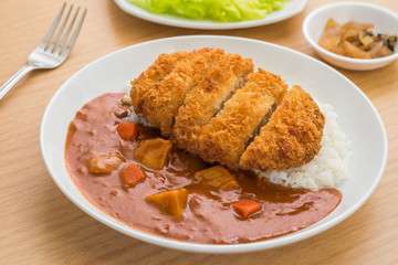 Crispy fried pork cutlet with curry and rice, Japanese food