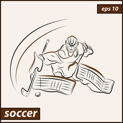 Vector illustration. Illustration shows a hockey goalkeeper in action. Ice Hockey