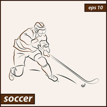 Vector illustration. Illustration shows a hockey player in attack. Ice Hockey