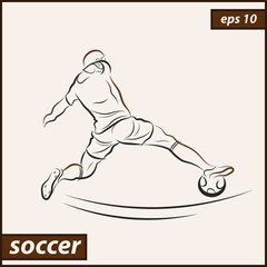 Vector illustration. Illustration shows a football player kicks the ball. Soccer