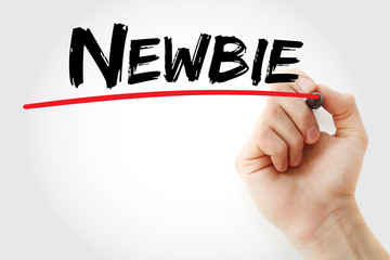 Hand writing Newbie with marker, concept background