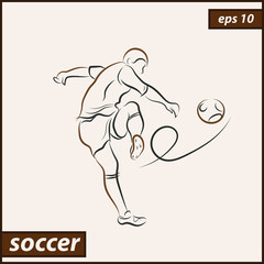 Vector illustration. Illustration shows a football player kicks the ball. Soccer