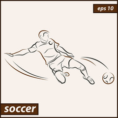 Vector illustration. Illustration shows a football player kicks the ball. Soccer