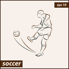 Vector illustration. Illustration shows a football player kicks the ball. Soccer