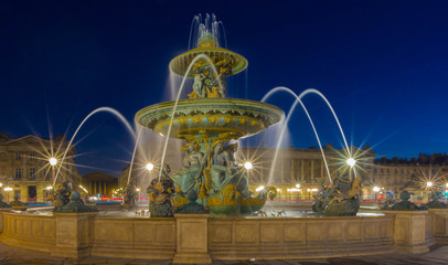 The fountain at place de la Concorde at night, Paris, France.