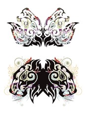 Grunge lion butterflies. The lion's heads formed by the heads of an eagle in the form of butterflies with colorful splashes