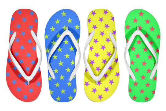 Colorful rubber slippers isolated on white background.