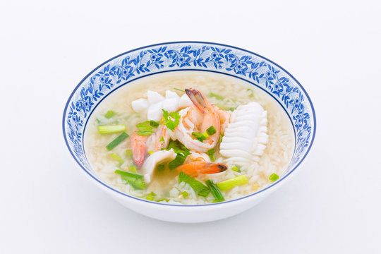 Boiled rice with prawn and squid