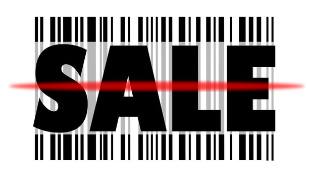 Sale Angebot mit Barcode und Scanner in Rot