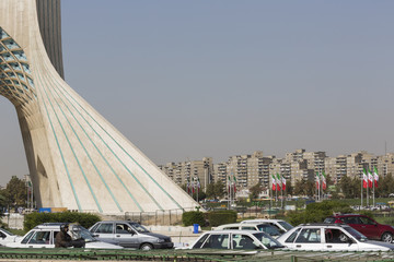 Azadi Tower with flasgs of Iran, Tehran, Iran
