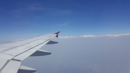 Airplane wing out of window