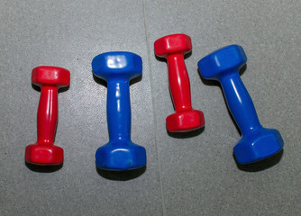 photo of colorful barbells