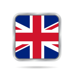 flag of Great Britain, metallic gray square button